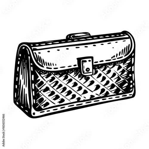 A vintage style illustration showing clutch purse