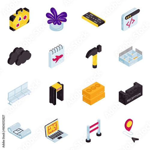 Set of Construction and Travel Isometric Icons

