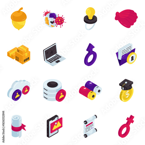 Set of Data and Science Isometric Icons

