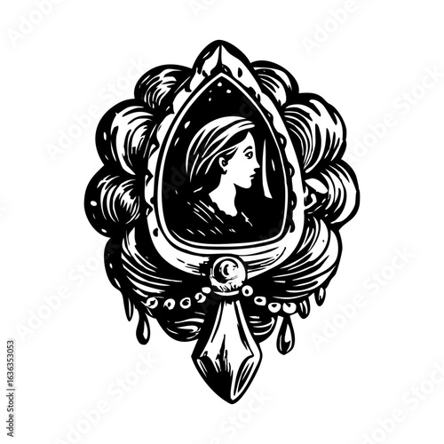 A vintage style illustration showing victorian brooch