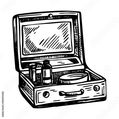 A vintage style illustration showing vanity case