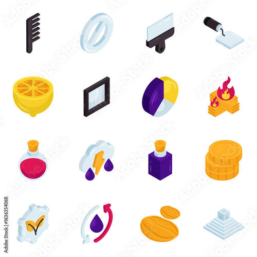 Set of Eco and Construction Isometric Icons

