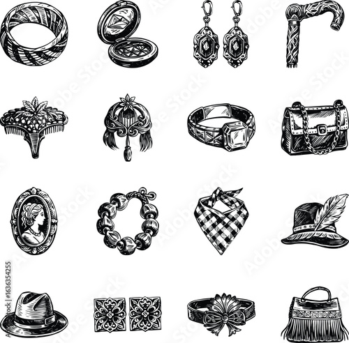 Pack of Fashion and Accessories Vintage Illustrations 

