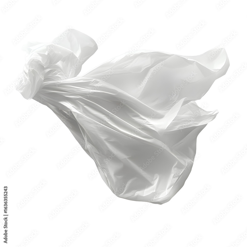 Fototapeta premium Crumpled White Plastic Bag Floating Against Transparent Background