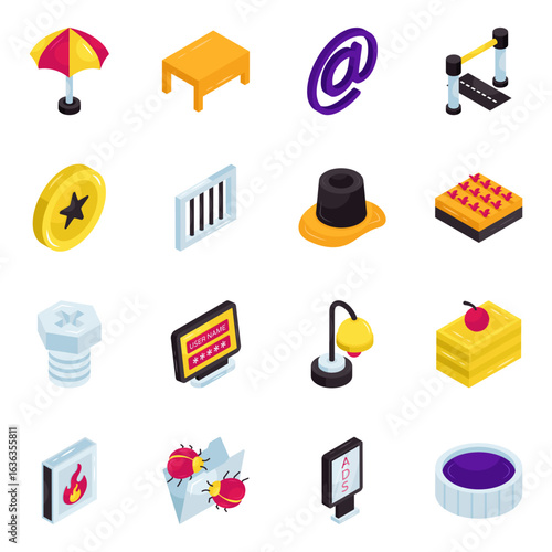 Set of Miscellaneous Isometric Icons

