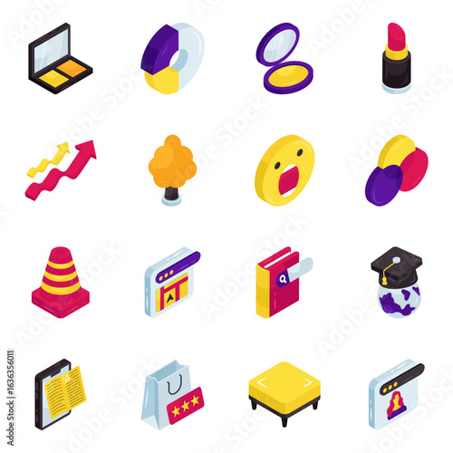 Set of Fashion and Education Isometric Icons

