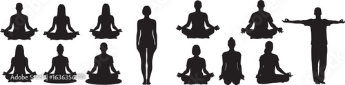 Yoga poses silhouettes vector illustration for meditation and relaxation exercise and wellness lifestyle