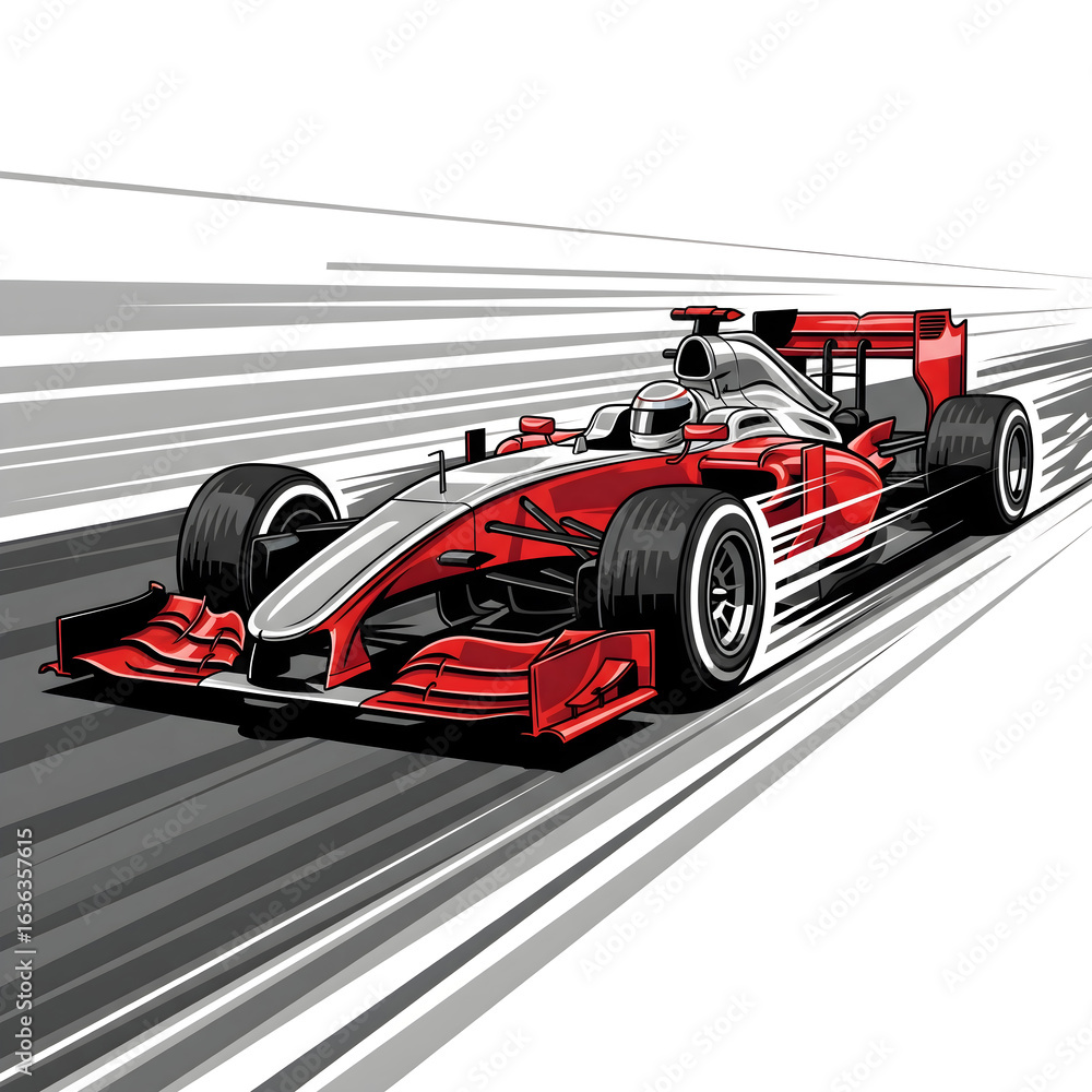 Fototapeta premium A dynamic and aggressive illustration of a Formula 1 racing car, a modern design for branding that conveys speed, power, and performance.