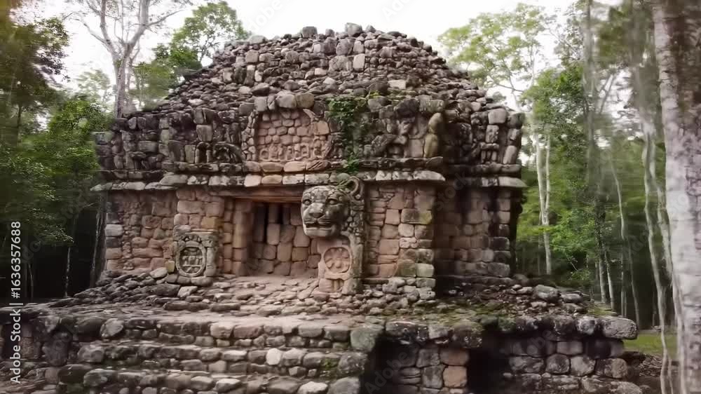 Ancient stone structure in a lush jungle Ancient stone structure in a lush jungle