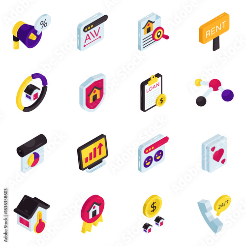 Set of Real Estate Isometric Icons

