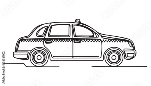 Continuous one single minimal line drawing taxi cab