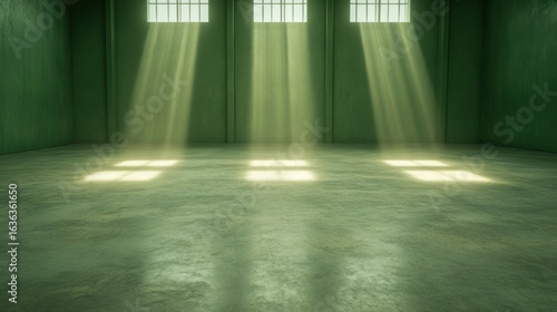 Sunbeams Illuminating an Empty Green Room