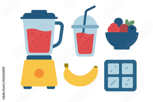 Colorful smoothie preparation with blender, fruits, and toppings for a healthy snack experience at home