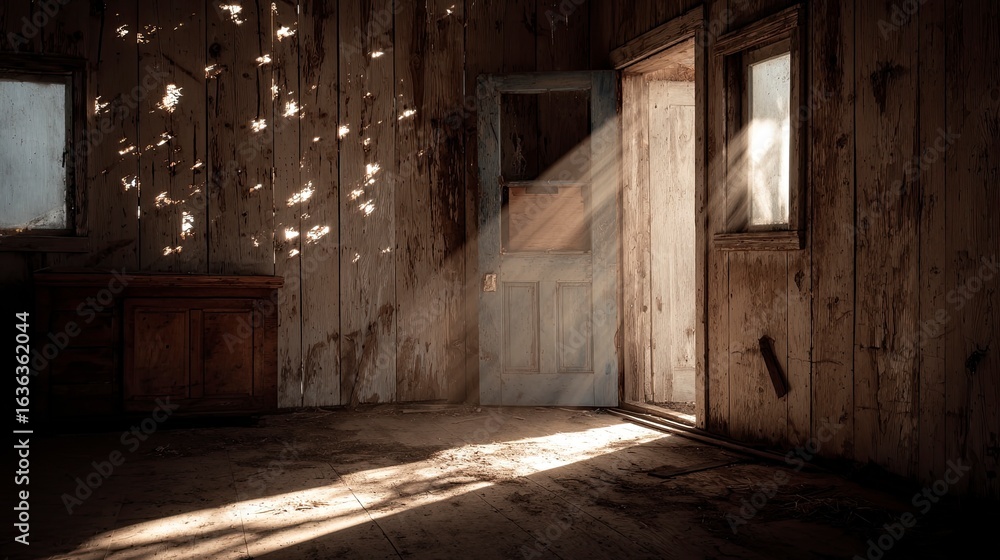 Fototapeta premium Sunlight streaming through abandoned interior