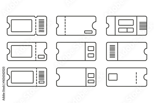 Various ticket designs displayed in a grid layout showing unique styles and formats