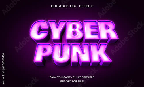 Cyberpunk glow text, bold 3d purple futuristic editable effect