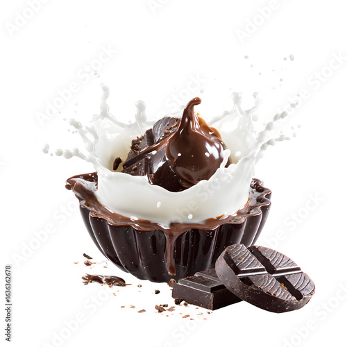 Chocolate truffles in milk splash