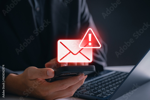 Cuadro en lienzo Concept of phishing scam, cyber threat, email fraud, and online security