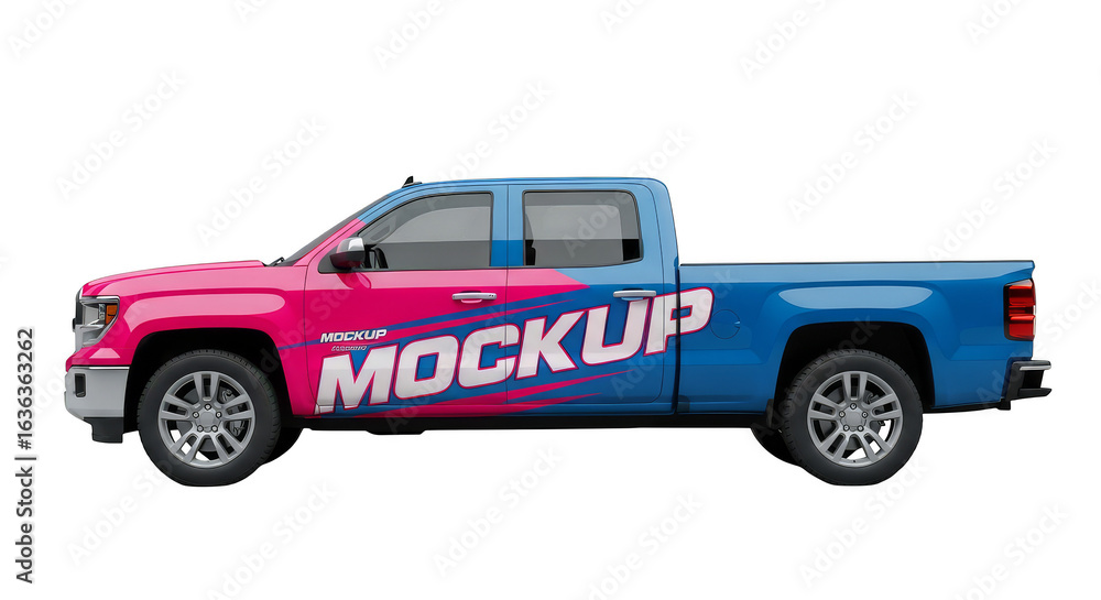 Obraz premium Brightly colored truck mockup on black background