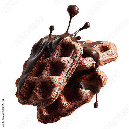 Chocolate waffles with melted chocolate drizzle
