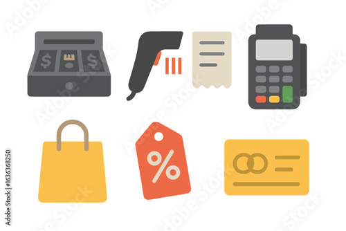 Payment and shopping symbols illustrated for modern commerce with diverse transaction elements