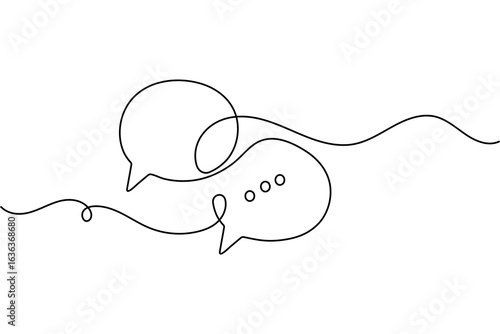 Minimalist speech bubble one line drawing in outline vector illustration isolated on white background
