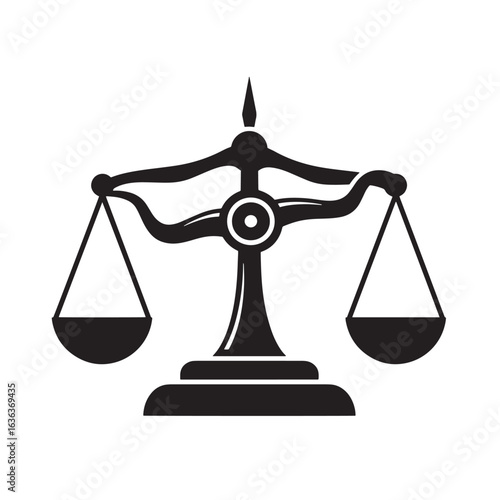 Black and white illustration of a classic justice scale representing law and order