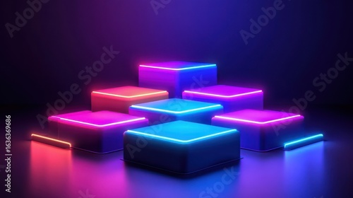 Neon cubes  vibrant colors  abstract display