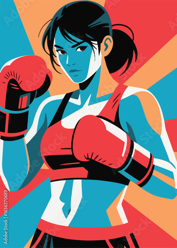 Colorful Woman Boxing Illustrator Artwork design template poster