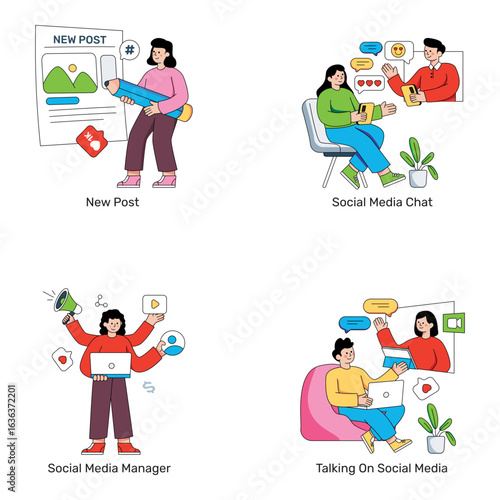 Set of Social Platform Flat Illustrations

