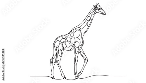 Continuous one single minimal line drawing giraffe