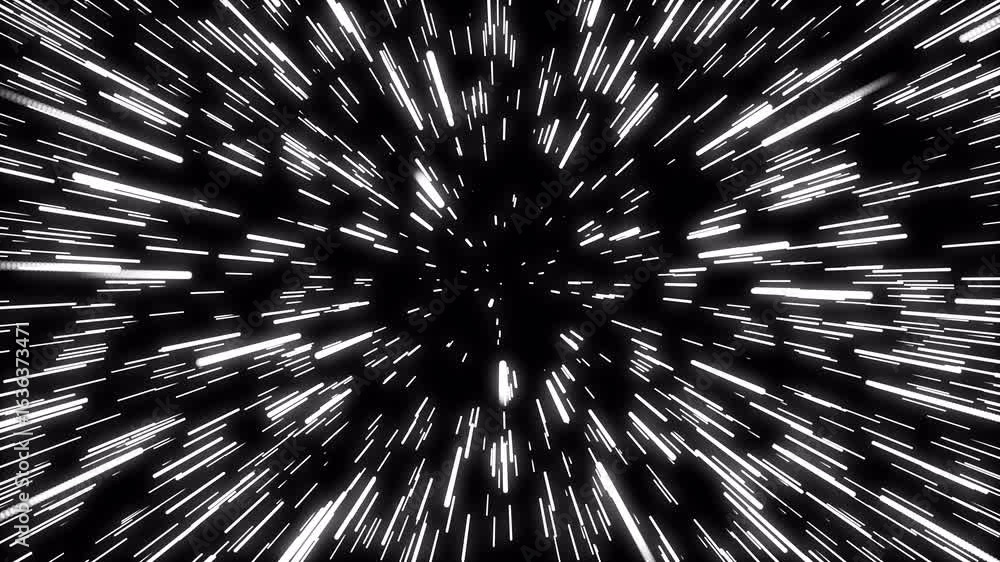 Hyperspace Jump, Warp speed effect, Accelerated flight through stars, Flying Through the Universe Lightspeed Tunnel, Space jump, Speed of Light Concept 4k.