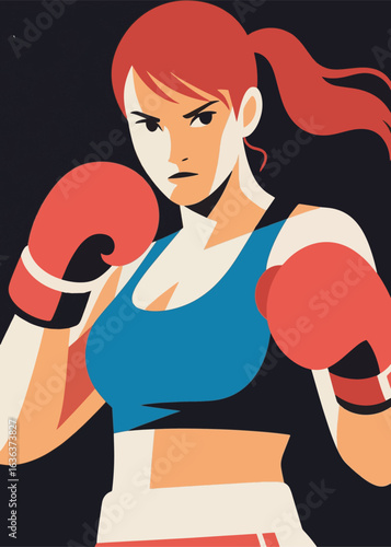 Woman Boxing Sport Geometric Illustrator Artwork Design Template Poster