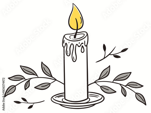 Vector drawing of burning candle. Halloween elements in flat shape. Halloween illustration on white background. Design elements for logos, badges, banners, labels, posters