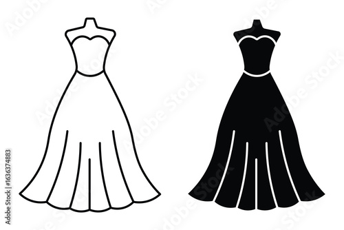 Christian luxurious wedding dress line and solid collection. The Christian bride in the wedding dress. Vector illustration.