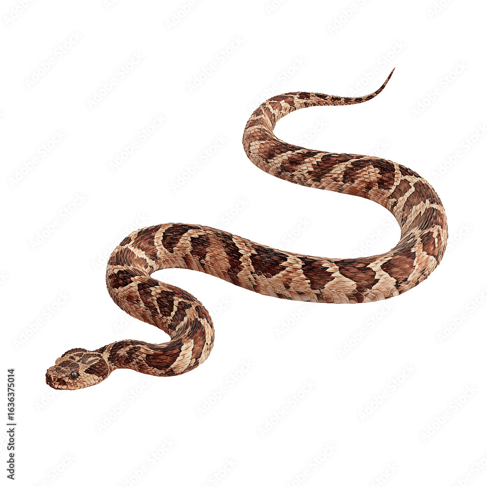 Rattlesnake with Brown Diamond Pattern on White Background reptile venomous isolated on a transparent background Rattlesnake with Brown Diamond Pattern on White Background reptile venomous isolated on a transparent background