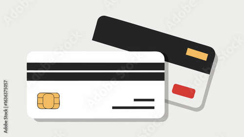 Two stylized credit cards with chip and magnetic stripe