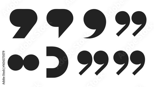 Collection of modern black quotation marks and punctuation symbols