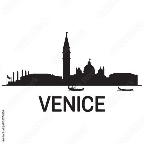 Venice skyline silhouette. Landscape Venice, Italy. Vector illustration. Vector black silhouette. with white background.