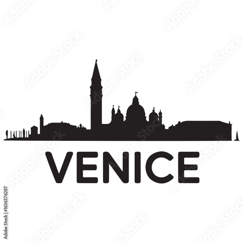 Venice skyline silhouette. Landscape Venice, Italy. Vector illustration. Vector black silhouette. with white background.