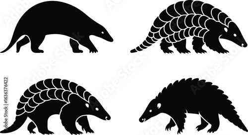 Pangolin silhouette illustration, scaly mammal vector, endangered species design, wildlife conservation art, nature graphic, animal icon, Adobe Stock asset