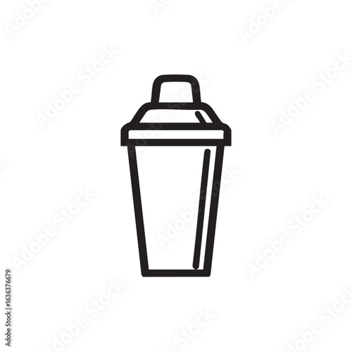 A black and white line drawing of a cocktail shaker.