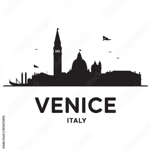 Venice skyline silhouette. Landscape Venice, Italy. Vector illustration. Vector black silhouette. with white background.