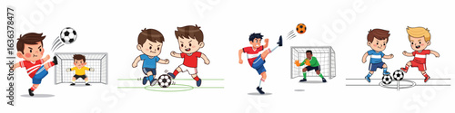 Playful Handdrawn Illustration of Children Playing Soccer Match Competition