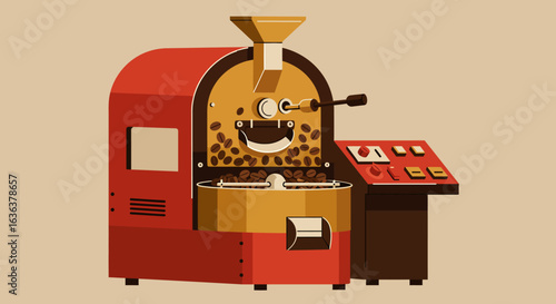 Coffee Roasting Machine with Beans and Control Panel Illustration