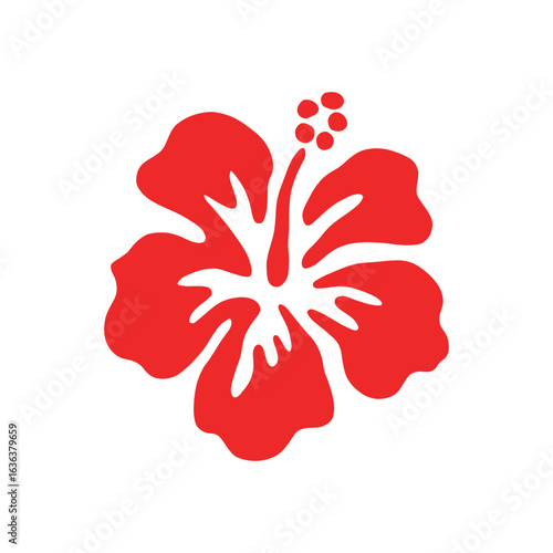 Red Hibiscus Flower Vector. Tropical Floral Silhouette Design