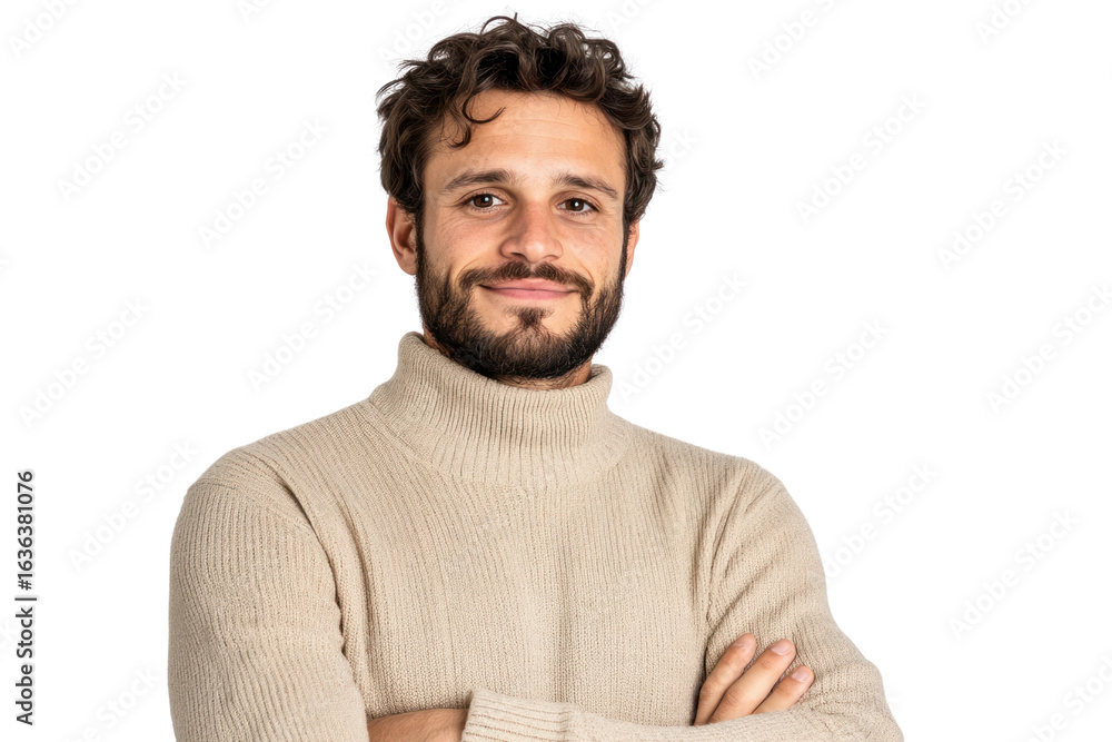 Fototapeta premium Sophisticated Style Portrait: a portrait of a confident man, showcasing his sophisticated style, with a captivating gaze, radiating charm and a refined aesthetic