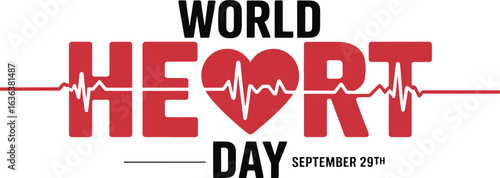 World Heart Day September 29th with electrocardiogram heart graphic world heart day 2025 2026 image poster banner label social media post t shirt design logo vector download