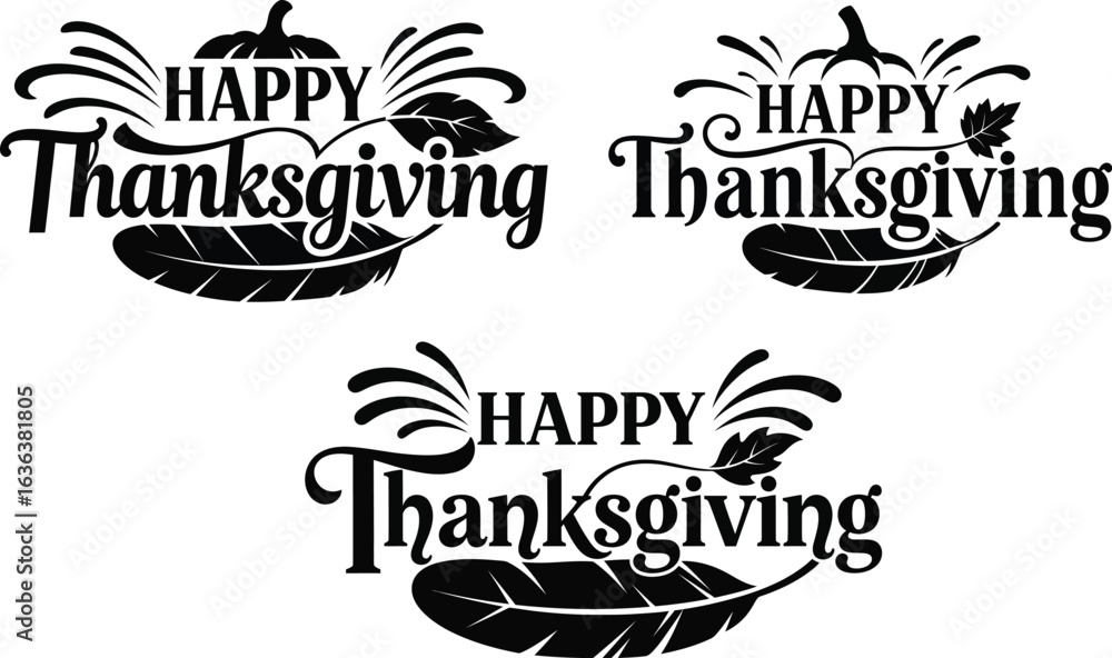 Fototapeta premium Happy Thanksgiving typography pumpkin leaf feather vector design