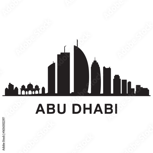 Abu Dhabi skyline silhouette. Black Abu Dhabi city. Vector black silhouette. with white background.